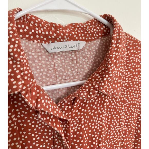 Keren Hart M orange soft rayon top long sleeve polka dot comfortable blouse - Picture 5 of 6
